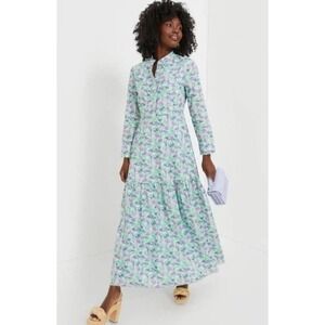 Hyacinth House Bellflower Cotton Maxi Dress Purple & Green Tiered Women Sz Large